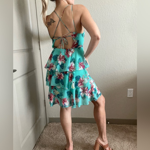 Guess Floral Backless Tie Back Sleeveless Chiffon Mini Dress - Picture 9 of 10